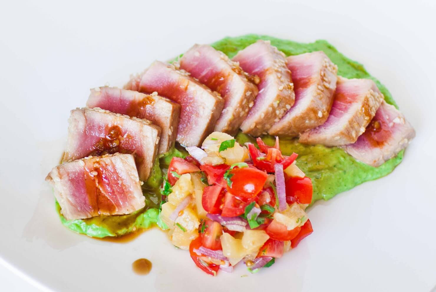 Seared Ahi Tuna with Avocado Cream and Pineapple Salad Tatyanas